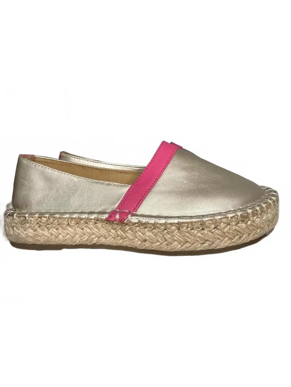 Women's Michelle McDowell Metallic Gold and Pink Espadrille Platform Shoes